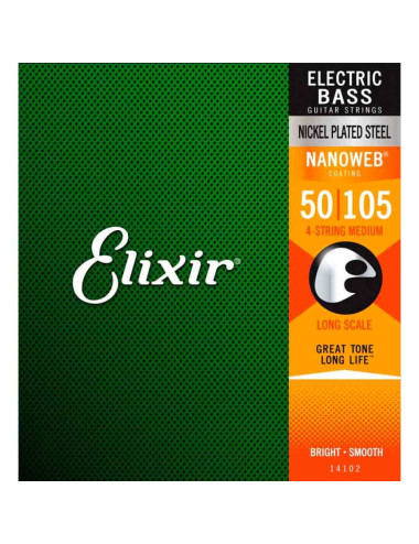Elixir 14102 Medium 50-105, Long Scale Electric Bass Strings - struny do basu 4-strunowego