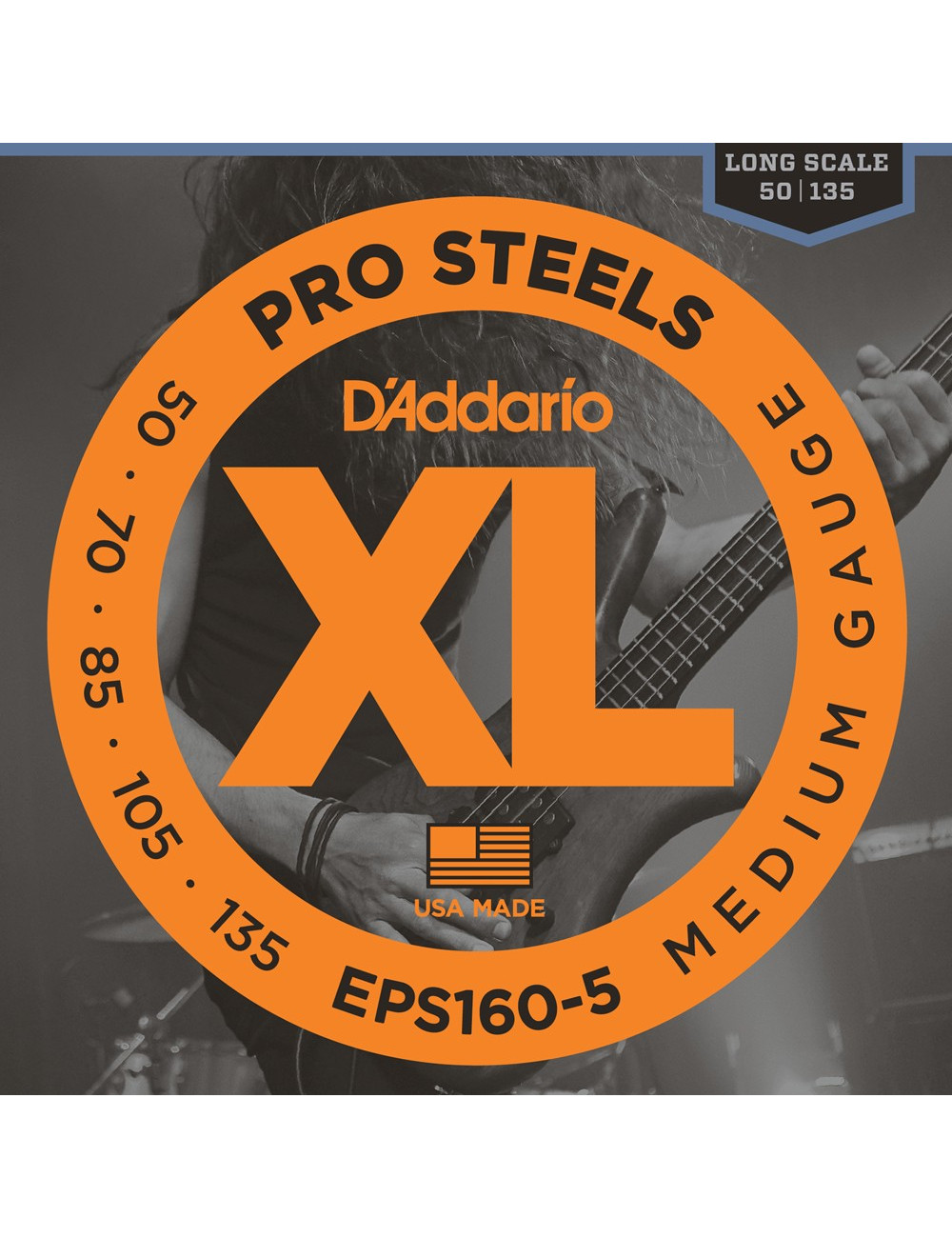 D\'Addario EPS160-5 ProSteels 5-String Bass, Medium, 50-135, Long Scale