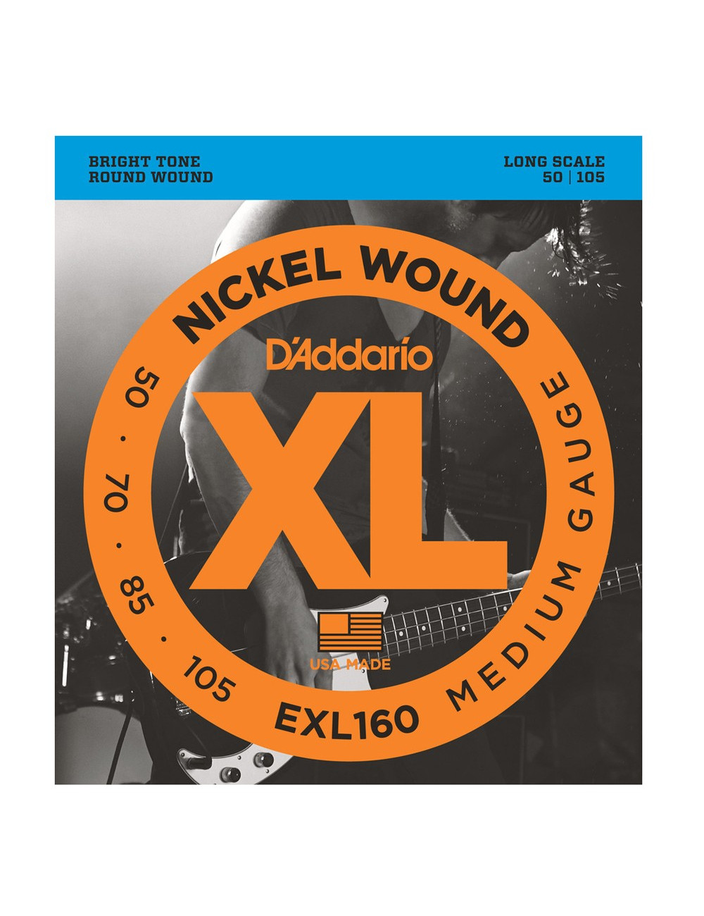 D\'Addario EXL160 Nickel Wound Bass, Medium, 50-105, Long Scale