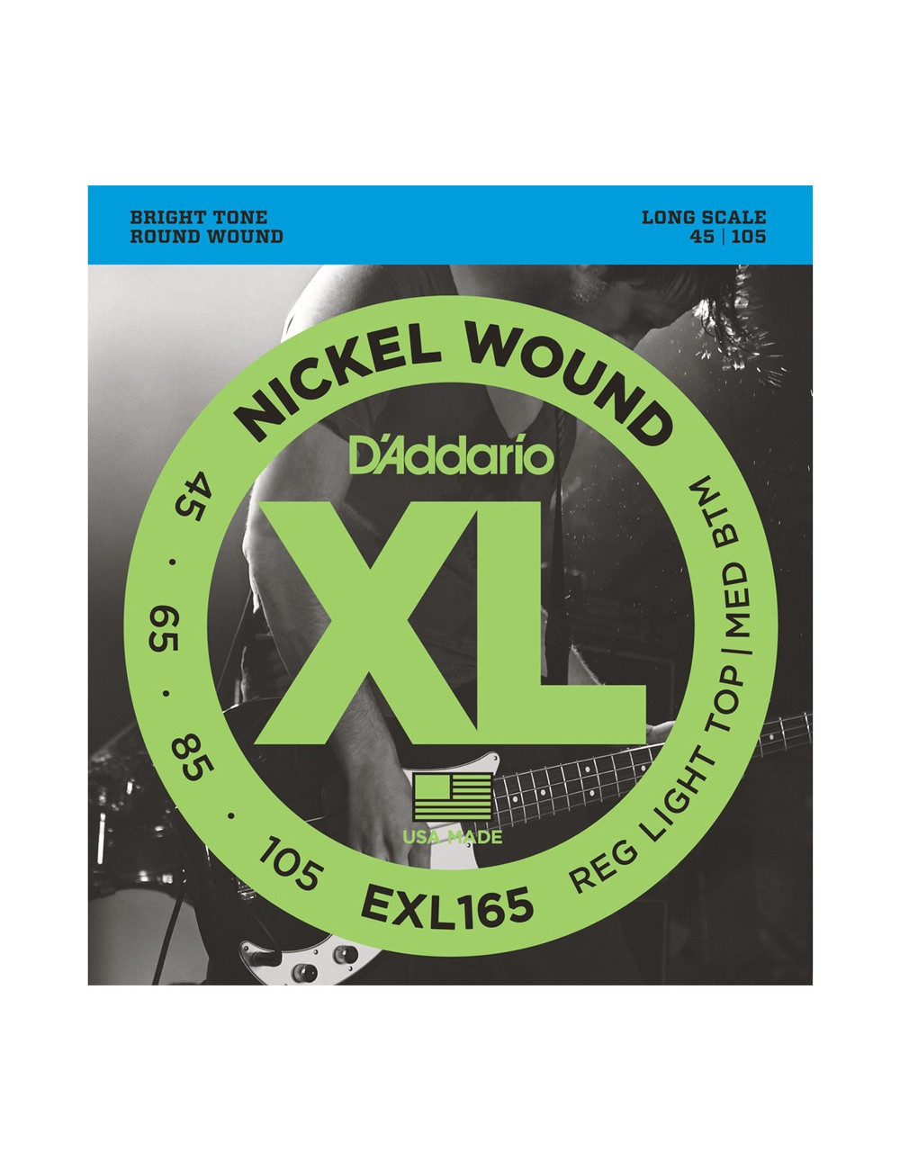 D\'Addario EXL165 Nickel Wound Bass, Custom Light, 45-105, Long Scale