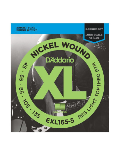 D\'Addario EXL165-5 Nickel Wound 5-String Bass, Custom Light, 45-135, Long Scale