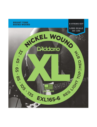 D\'Addario EXL165-6 Nickel Wound 6-String Bass, Custom Light, 32-135, Long Scale
