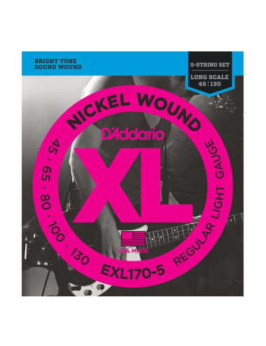 D\'Addario EXL170-5 Nickel Wound 5-String Bass, Light, 45-130, Long Scale