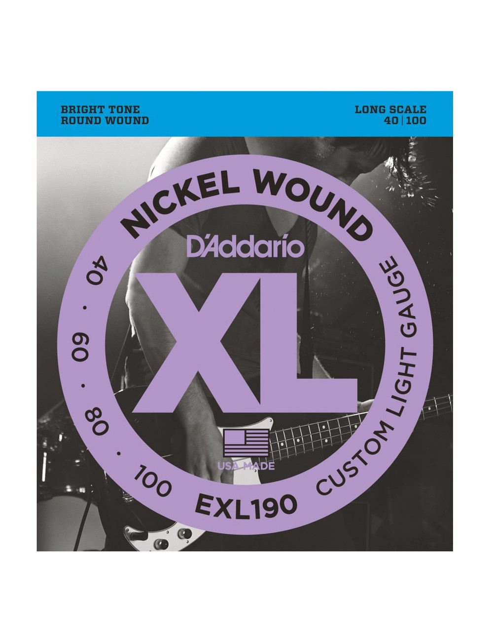 D\'Addario EXL190 Nickel Wound Bass, Custom Light, 40-100, Long Scale