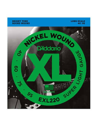 D'Addario EXL220 Nickel Wound Bass, Super Light, 40-95, Long Scale