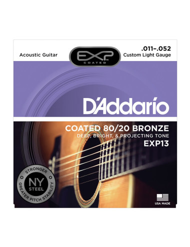 D\'Addario EXP13 Coated 80/20 Bronze, Custom Light, 11-52
