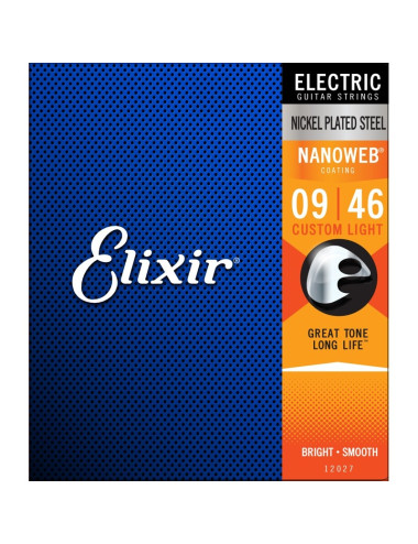 Elixir 12027 Custom Light 09-46 Electric Nickel Plated Steel NANOWEB®