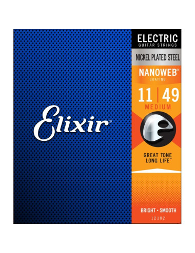 Elixir 12102 Medium 11-49 Electric Nickel Plated Steel NANOWEB®