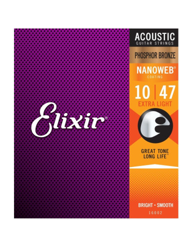 Elixir 16002 Extra Light 10-47 Phosphor Bronze NANOWEB