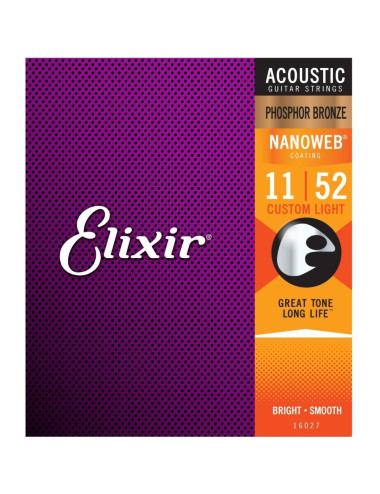 Elixir 16027 Custom Light 11-52 Phosphor Bronze NANOWEB®