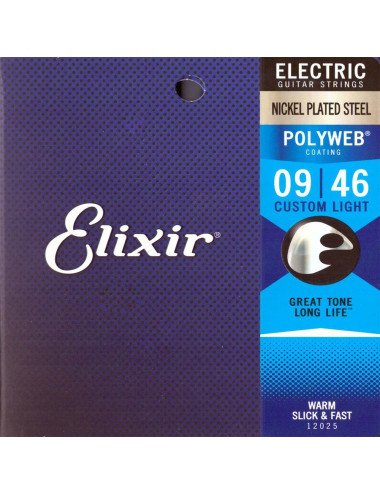 Elixir 12025 Custom Light 09-46 Electric Nickel Plated Steel POLYWEB®