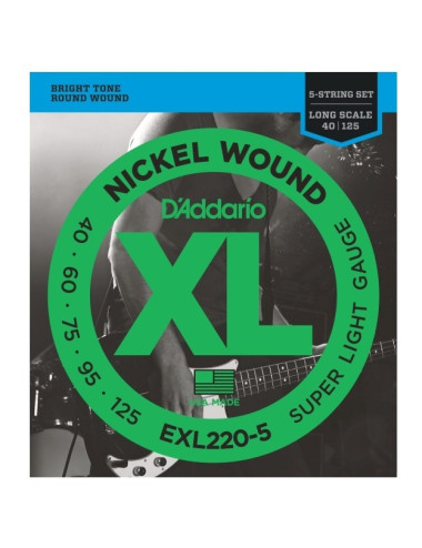 D\'Addario EXL220-5 Nickel Wound Bass, Super Light, 40-125, Long Scale