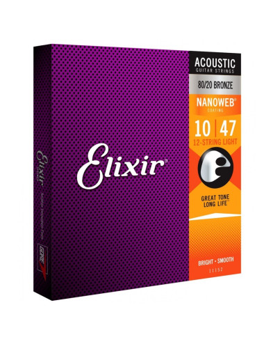 Elixir 11152 Nanoweb Light 10-47 Acoustic 80/20 Bronze 12-String