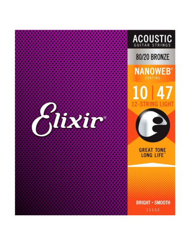 Elixir 11152 Nanoweb Light 10-47 Acoustic 80/20 Bronze 12-String