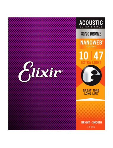 Elixir 11002 Extra Light 10-47 80/20 Bronze Nanoweb