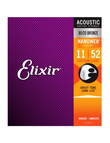 Elixir 11027 Custom Light 11-52 80/20 Bronze Nanoweb