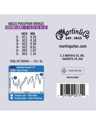Martin MA535 Authentic CustomLight 92/8 Phosphor Bronze 11-52