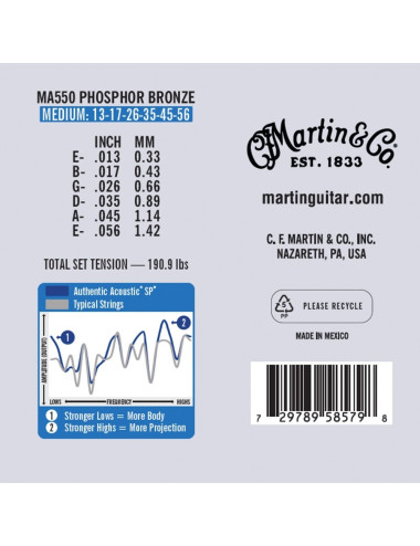 Martin MA550 Authentic Medium 92/8 Phosphor Bronze 13-56